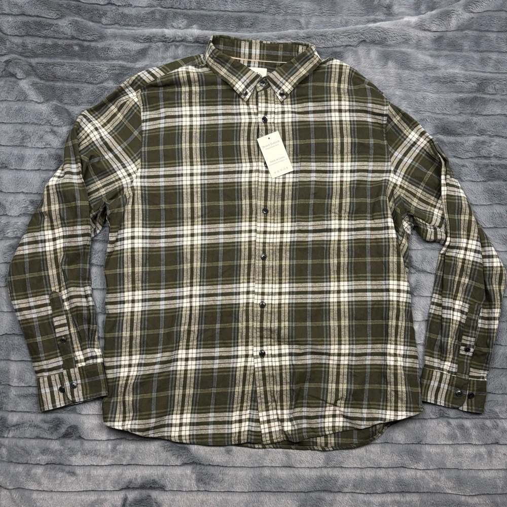 Dubinik Mens 2XL Green Plaid Flannel Shirt Long Sleeve Cotton Button Down NWT